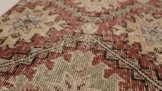 Vintage Distressed Runner Rug, Beige-Rust Tribal Geometric Pattern - Rug & Kilim -32969