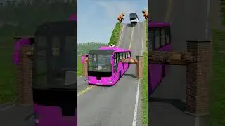 Mixed Colours City Buses vs Log Trap - BeamNG.drive #shorts #beamngdrive #bus