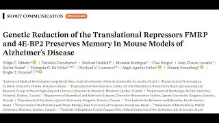Genetic Reduction of the Translational Repressors Preserves Memory in Mouse Models of AD