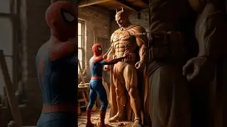 Spiderman and  Hulk carving a giant wooden Batman statue  #marveltoys#hulk #spiderman #shorts