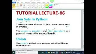 PYTHON LECTURE - 86| Join Sets In Python| Union () | Update () | Or Operator (@EnhanceCodeLearning