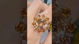 WhatsApp +79038171153 💎Кольцо с топазом - шампань, сапфирами и бриллиантами цена 24600 ₽ размер 17,5