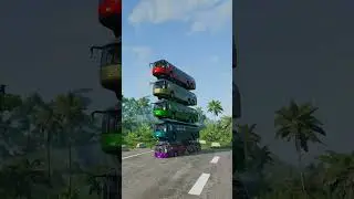 Mixed Colorful Buses Tower Fall Crash - BeamNG.drive#beamng#youtubeshorts #shortvideo #car #bus