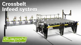 Crossbelt by Duespohl - automatic feed of profilewrapping line