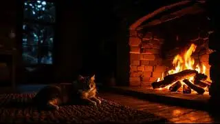 1 Hour Cozy Fireplace Sounds 🔥 Sleeping Cat by the Fire | No Music | Muna Cafe Music
