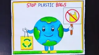 Say No To Plastic Drawing|Stop Plastic Bag Pollution Drawing|Plastic Bag Free Day Drawing|No Plastic