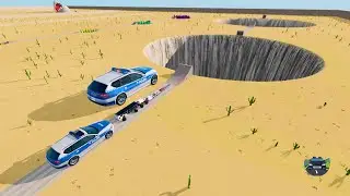 Big & Small Police Cars vs Giant Pit - BeamNG.drive