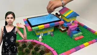 DIY How to make a rainbow house with pool with polymer clay and kinetic sand | Rainbow house #13