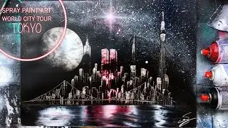 🇯🇵spray paint art world city tour① JAPAN TOKYO SKYLINE in black&white