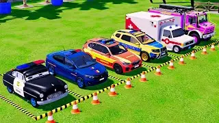 POLICE COLORFULL - TRANSPORTING POLICE CARS, AMBULANCE VEHICLES, FIRE TRUCK WITH TRUCK - FS22 #657