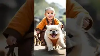 so cute little monk with dogs #shorts #littlemonk