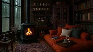 Cozy Home Library & Coffee Lounge Fireplace Ambience | Relaxing Fireplace Sounds (No Music)