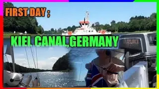 BOAT LIFE : KIEL CANAL IN GERMANY, FIRST DAY+ SEWED ENGLAND FLAG || Fortuna Sailing