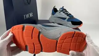 Dior B22 Blue Technical Mesh Light Blue Grey Orange Sneaker