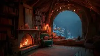 Cozy Alpine Cabin Fireplace ❄️ Crackling Fire & Falling Snow Outside