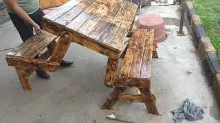 Banca transformable en mesa o mesa banca plegable 09