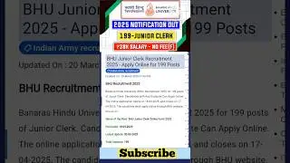 BHU Junior Clerk Recruitment 2025 #job #bhu