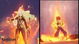 Mavuika vs Xabalanque (the first pyro archon) genshin impact cutscene fight!!