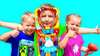 Playing Pie Face Sky High Game | What`s in the Box Challenge with Kids Alex and Gaby