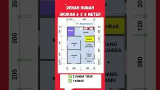Denah Rumah 6x8 Meter | 2 Kamar Tidur + Mihrab + Ruang Keluarga Minimalis Modern #DenahRumah6x8