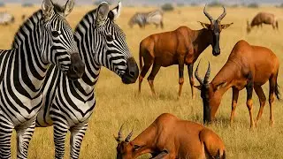 Zebras & Hartebeests Unite in Grazing: Wild Harmony