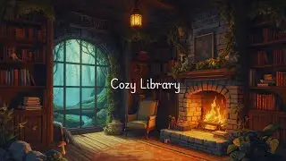 Magical Forest Library ❄️ Cozy Fireplace & Snowing Night | Ghibli-Inspired Reading Ambience
