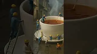 Tiny workers making a tea huge cup #lifeisbutadream #animation #ai #facts #tiny #workers