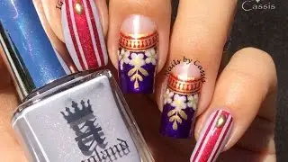 Purple x Gold Laurel Crown Stamping Nail Art