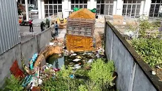 Opening a New Project! Landfill on Flooded Garbage Using Dozer D20A with 5Ton Truck Unloading Soil