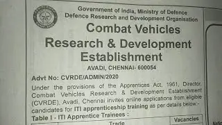 CVRDE DRDO latest recruitment / 116 vacancies / ITI jobs 2020/ cvrde avadi Chennai Jobs 2020