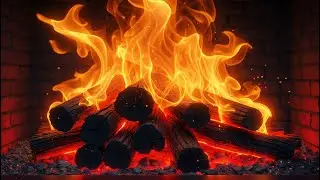 Relaxation & Peace &mdash; Radiant Firewood Flames with Gentle Sparks in a Rustic Brick Hearth