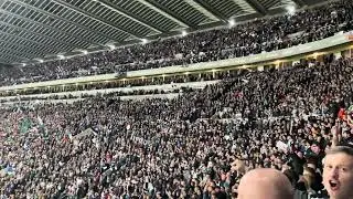 Newcastle fans and Borussia Dortmund fans reacting the both lineups before the game