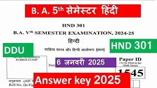 HND 301 answer key 2025 |ba 5th semester hindi answer key 2025HND 301 question paper 2025