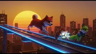 Clockwork Standoff: Plasma Blue Rooftop Rush at Golden Hour