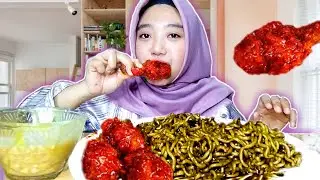 MUKBANG JJAJANGMYEON + AYAM GORENG PEDASS | Vitria NR