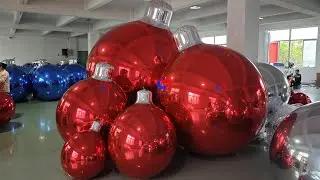 stunning pyramid arrangement festive decor big shiny Red/blue inflatable Ball Ornament & Silver Tops