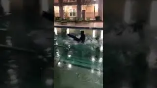 CHAIR SKATING ON A POOL. FALLS INTO WATER!!!