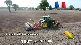 🇨🇵 Semis de maïs 🌽 en Duo / Cuma de Peirric 44 / JOHN DEERE 6250 R - 6150 R / MONOSEM / LEMKEN