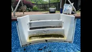 Filling a large void underneath pool step with the backfilling foam