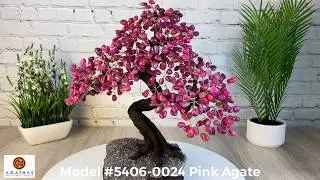 Handmade Pink Agate Gemstone Tree, Amethyst base, 20