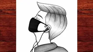 Easy Masked Boy Drawing | How to Drawa Boy with Headphones in Pencil