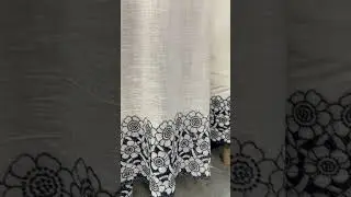 Embroidered Border & Textured Cotton - Ivory/Navy