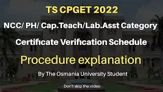 TS CPGET 2022  NCC/CAP/PH Certificate Verifications | Osmania University Hyderabad  #cpget2022