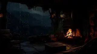 Cozy Cave Sanctuary 🏔️ Soothing Rain & Crackling Fireplace Sounds for Deep Sleep & Calm