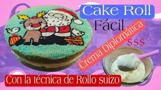 Cómo Dibujar en el pastel Fácilmente con la técnica Cake Roll /Rollo suizo/y crema Diplomática