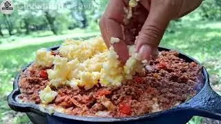 Shepherd&rsquo;s Pie Meets Lasagna &ndash; ASMR Jungle Cooking Over Open Fire | Global Bites Review
