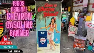 1960s Original 8 foot Chevron Gas Banner Irene Tsu Welcome to Chevron Island Denwerks for BaT