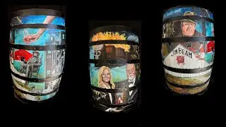 A very special bourbon barrel, painted for Medicinal Whiskey Charity