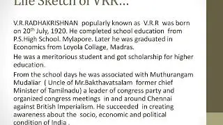A Tribute to Shri.V.R.RADHAKRISHNAN, A Neo Gandhian, on his birth centenary today(20.7.2020)