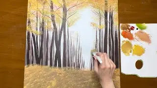 Easy Autumn Landscape Painting Tutorial - Acrylic Painting For Beginners